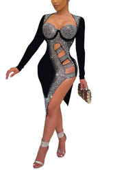 Schwarzes Partykleid mit langen Ärmeln und Cut-Outs